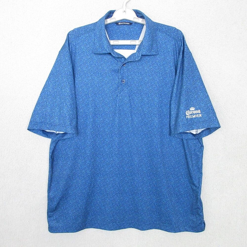 Cutter Buck Polo Shirt Men 2XL Blue Corona Premier Logo Short Sleeve Performance